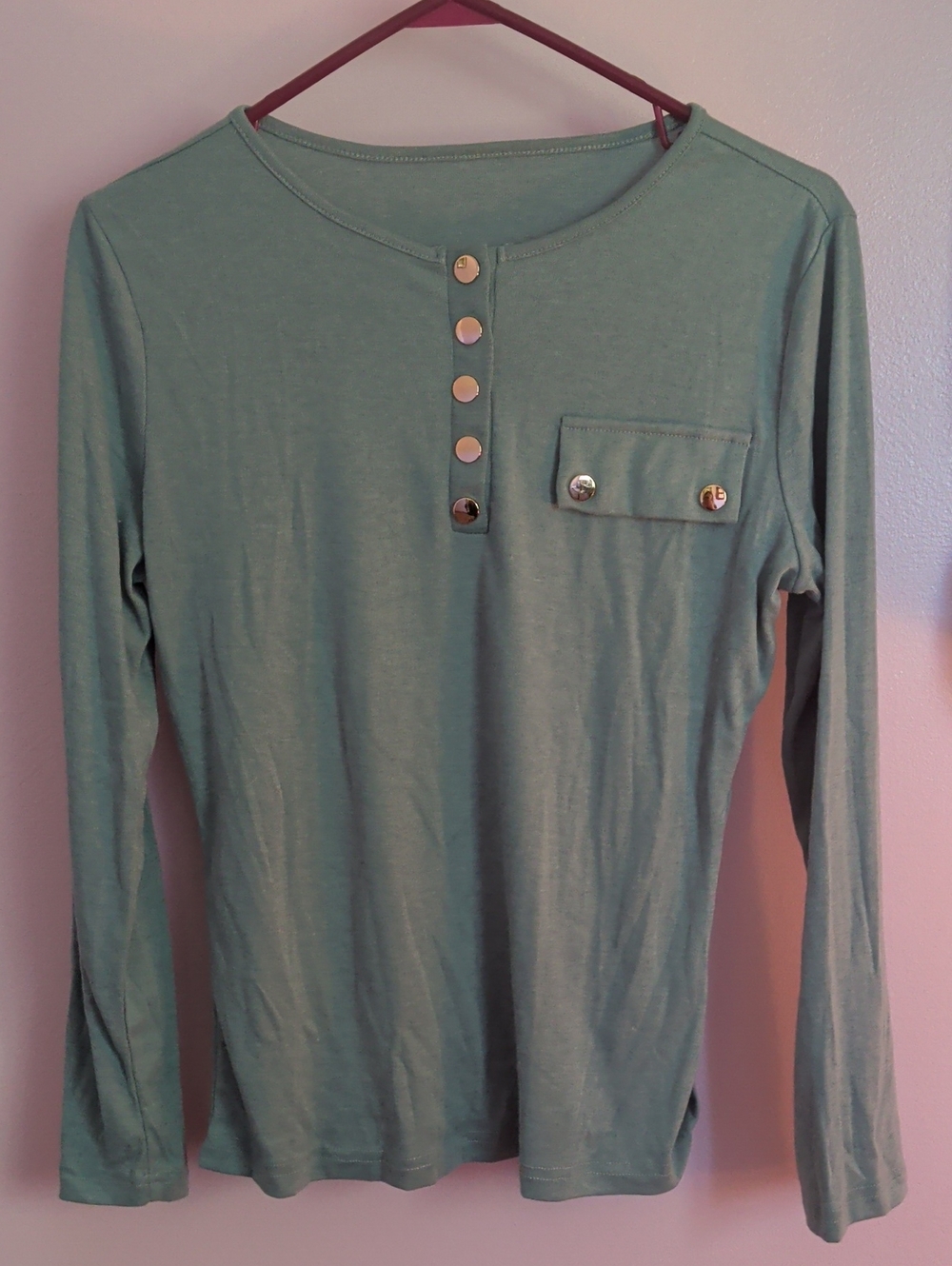 Women's Long-Sleeve Henley Top in Sage Green